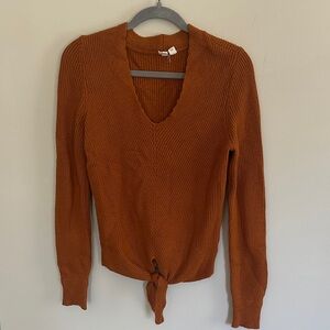 Anthropologie Rust Orange Ribbed V-Neck Sweater